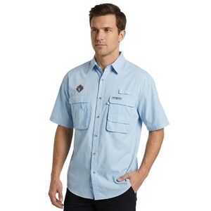 Hook & Tackle Size M Mens Light Blue Short Sleeve Fishing Shirt Vented Back Pro